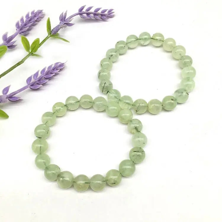 Natural Healing Stone Bead Bracelet Ladies Jewelry Prehnite Gemstone Bracelet Green Grape Round Beads for Gift