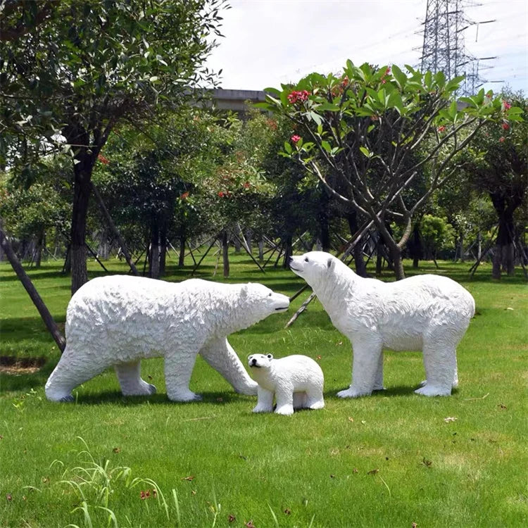 New Product Polyresin Fiberglass Giant/life Size Family Polar Bear Sculpture Christmas Decoration for Sale