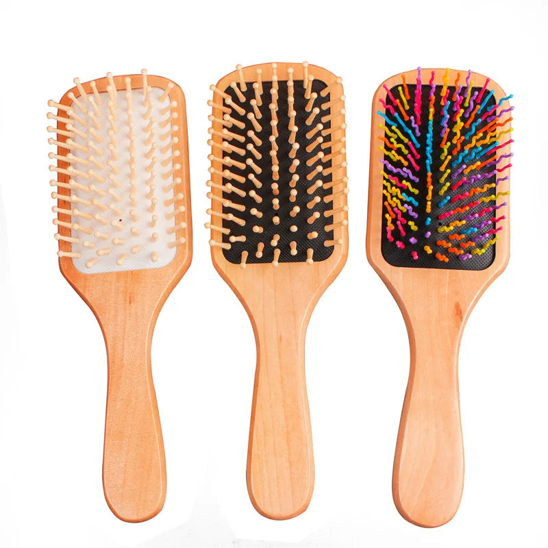 Natural Wooden Hair Comb Anti-static Scalp Massage Wooden air Hairbrush with Bamboo Pins for Home Salon Hotel Cleaning Brush