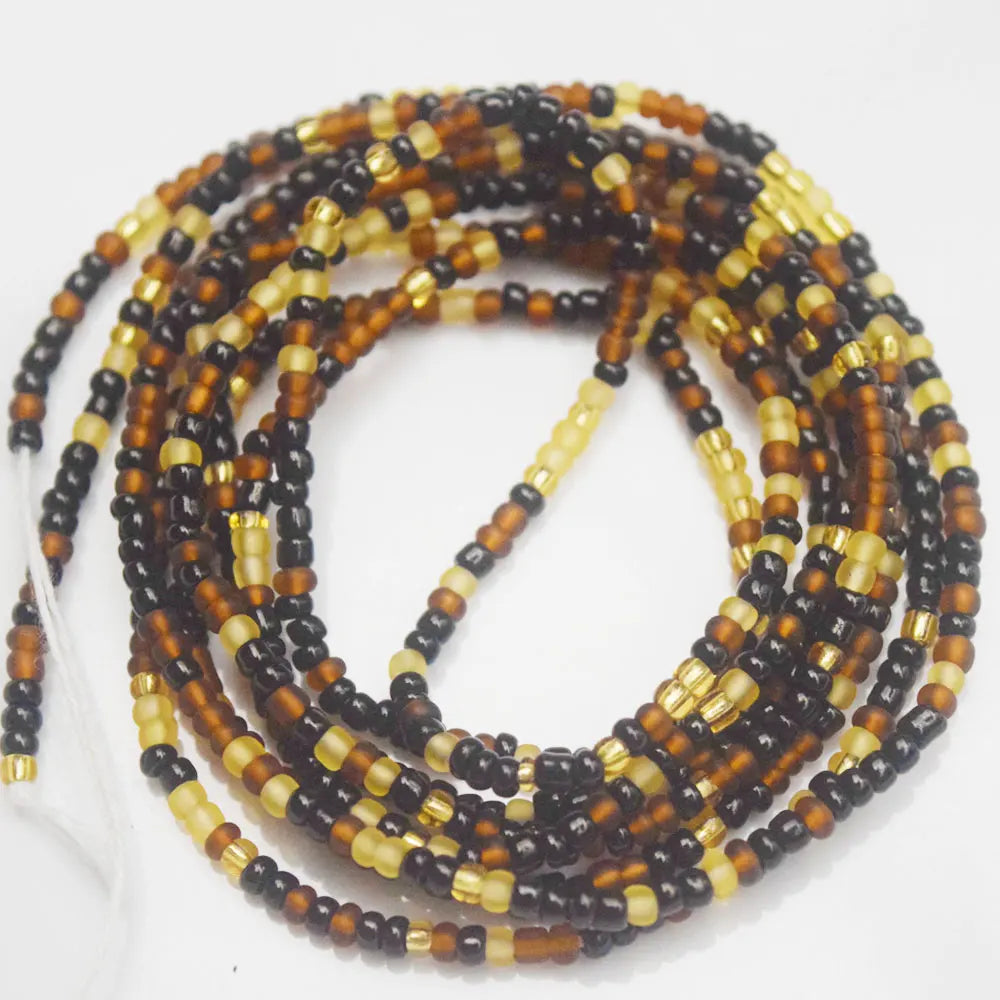 Brown Skin Color African Bohemian Style Glass Seed Beads Belly Chain Clasp Double Cotton String Women's Wedding Engagement Party