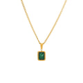 Exquisite Geometric Rectangle Emerald Diamond Necklace Matte Stainless Steel square Crystal Zircon Pendant Necklace