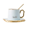 Creative Nordic Ceramic Tea Cups & Saucers Set with Irregular Gold Handle Porcelain Mugs & Saucers
