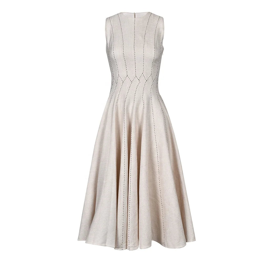OUDINA High Fashionable Women Lady Elegant Sleeveless Dress Rhinestones Fluffy Long Women's Dresses