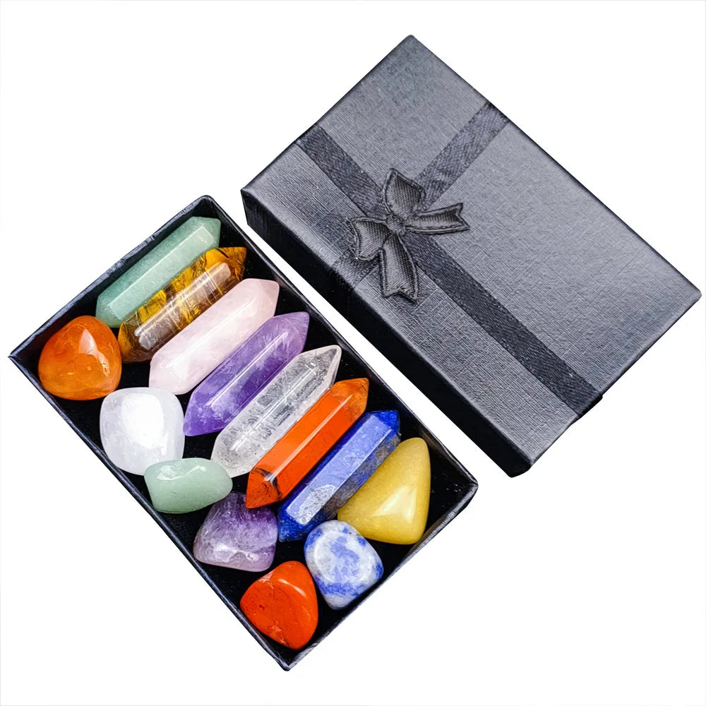 Seven Chakra Hexagonal Energy Stone Set Turquoise Green Aventurine Tiger Eye Amethyst Rose Quartz Crystal Healing Stone