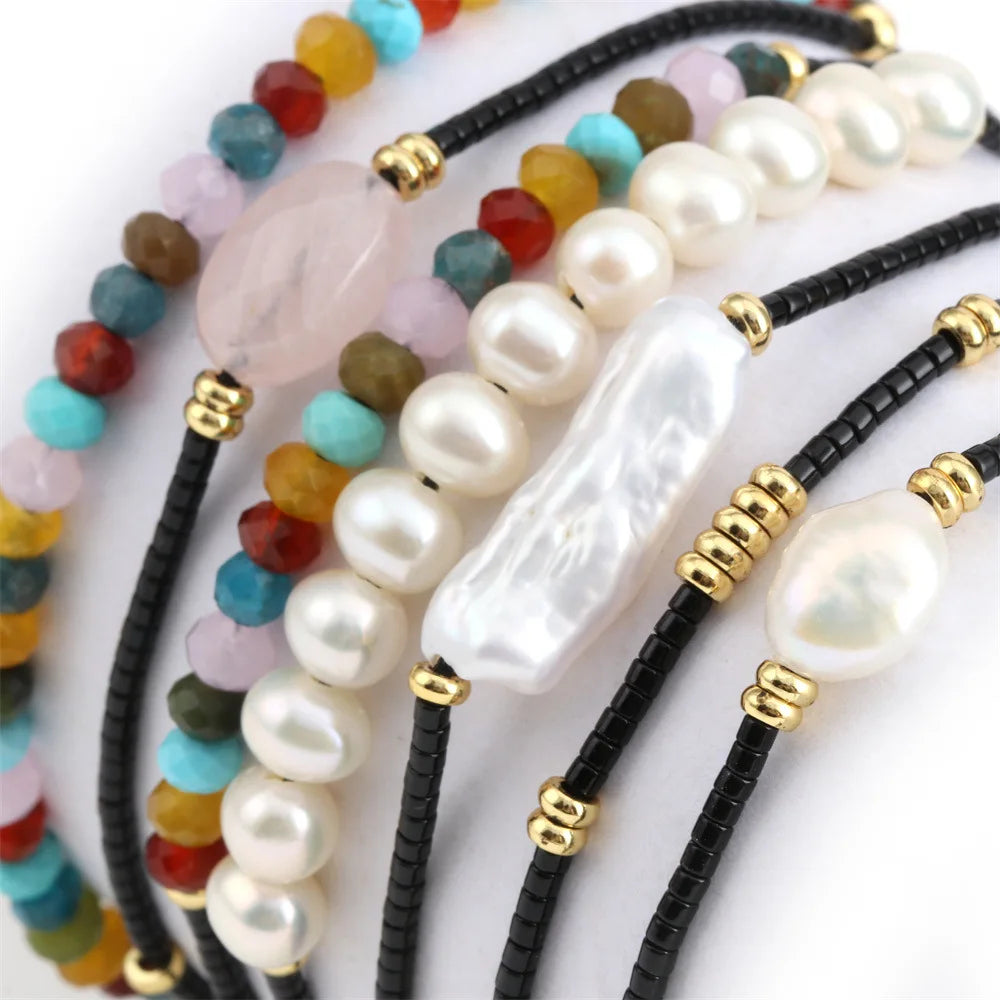 Dropshipping Adjustable String Natural Stone Baroque Pearl Black Miyuki Seed Beads Bracelets for Women