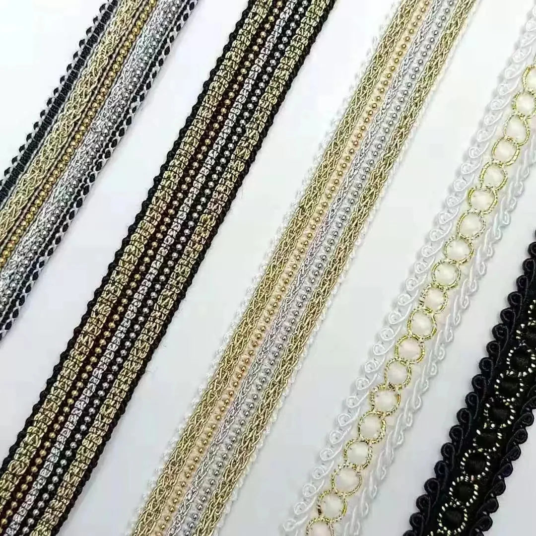 Luxury 1.6cm Crochet Woven Ribbon DIY Clothing  Ribbon Lace Accessories With Beads for Headwear Shoe Garment