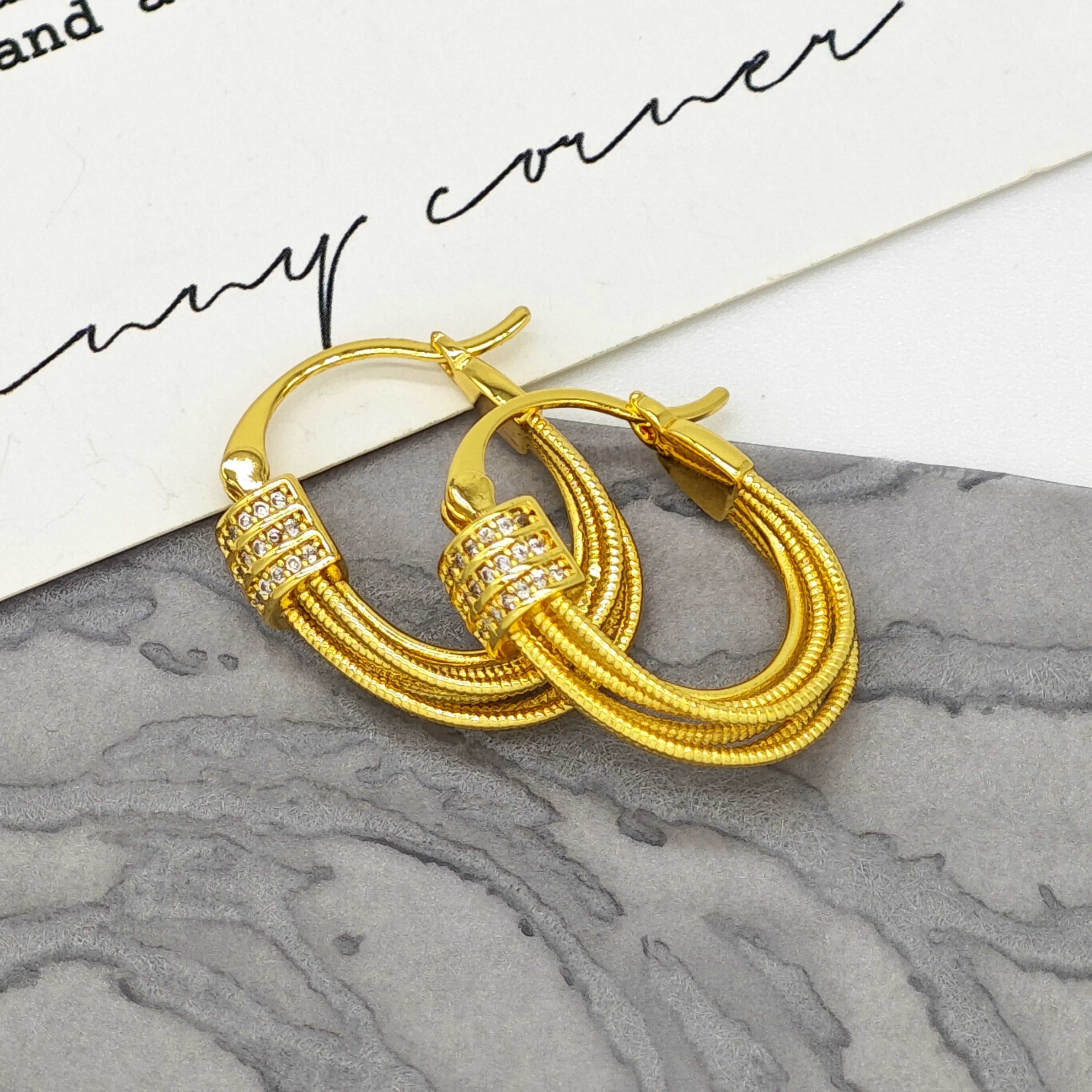 Wholesale Ilona 18K Gold Plated Zircon Earrings Trendy Copper Jewelry Hoop Earrings for Women for Gift