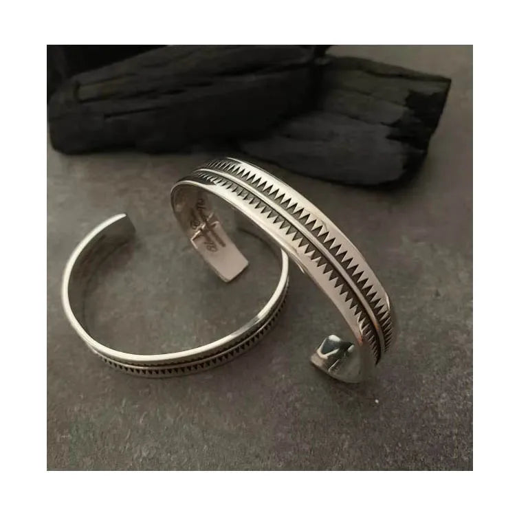 Viking Patterned Bangle Vintage Style Silver-Color Jewelry Enamel Black Gear Wave Wide Bracelet Unique Gift for Men Women