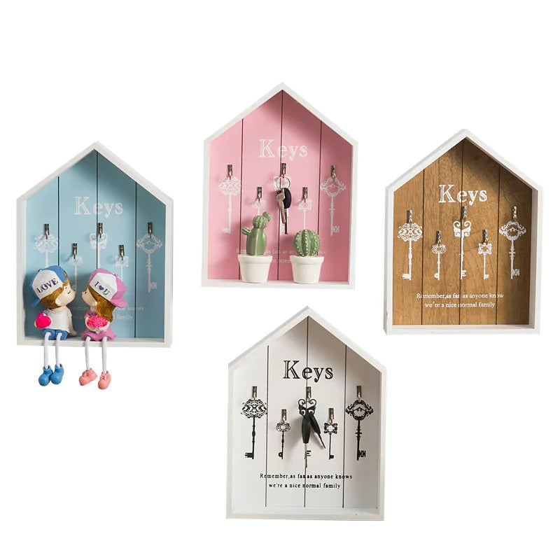 Tailai Wall Mounted Wooden Key Holder House-Shaped Key Cabinet for Wall Wooden Key Box for Home Decorative Key Holder