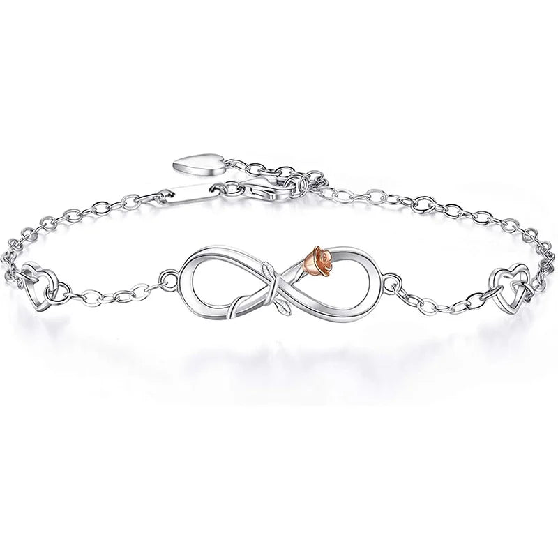 Dainty Infinite Heart Bracelet 925 Sterling Silver Infinity Heart Bracelet for Bridesmaid Gifts