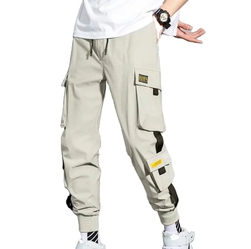 RNSHANGER Men's Cargo Pants Casual Hip Hop Hit Color Multiple Pockets Trousers Streetwear Ribbons Sweatpants Harem Pant
