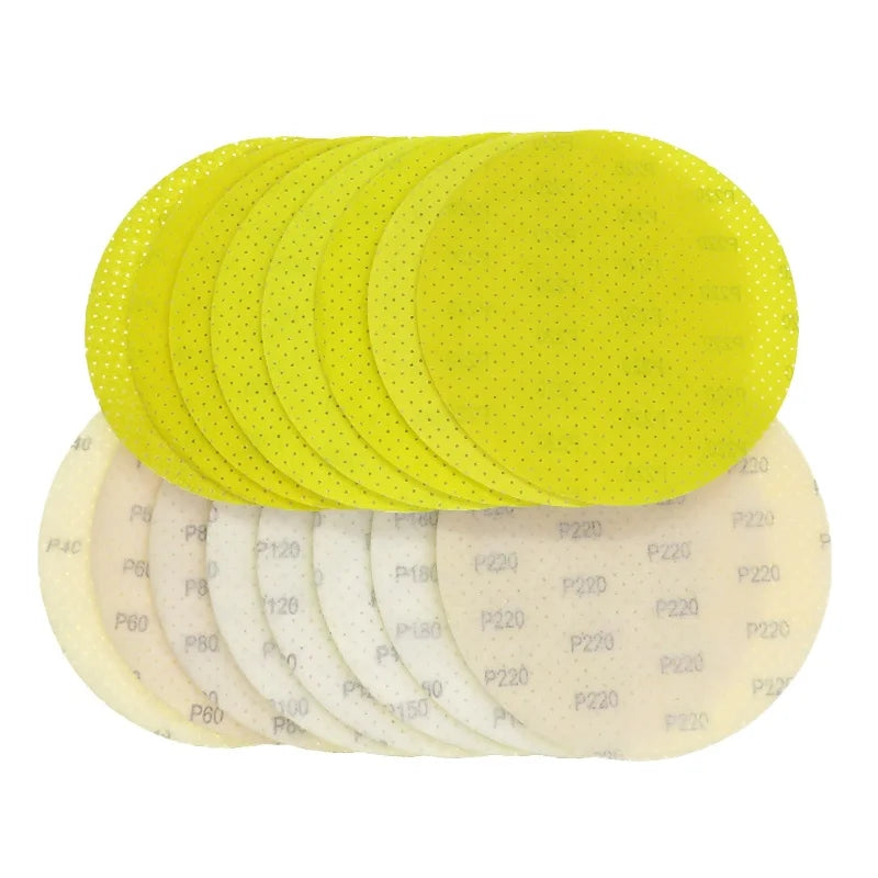 9Inch 225MM Porous Yellow Dust-free Sanding Paper Hook and Loop Abrasive Disc White Fused Alumina Sandpaper for Polishing