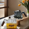600ml Heat Resistant High Borosilicate Glass Hand Blown Tea Pot with Lid Glass Tea Infuser and Wooden Handle