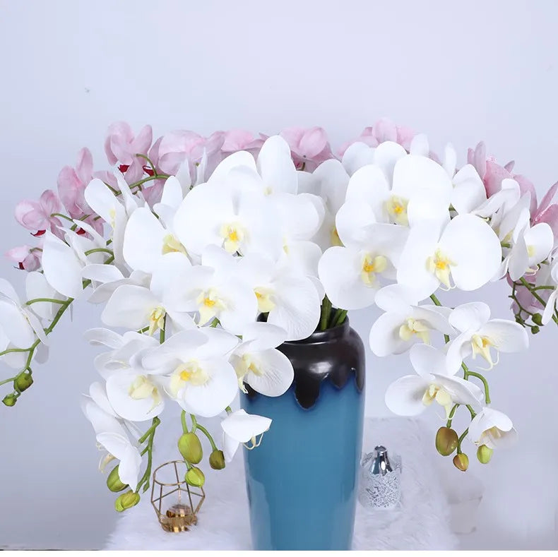Y-H047 Hot Sale Real Touch 3d Printed Latex Orchid Artificial White Orchid Flower for Home Hotel Wedding Decoration