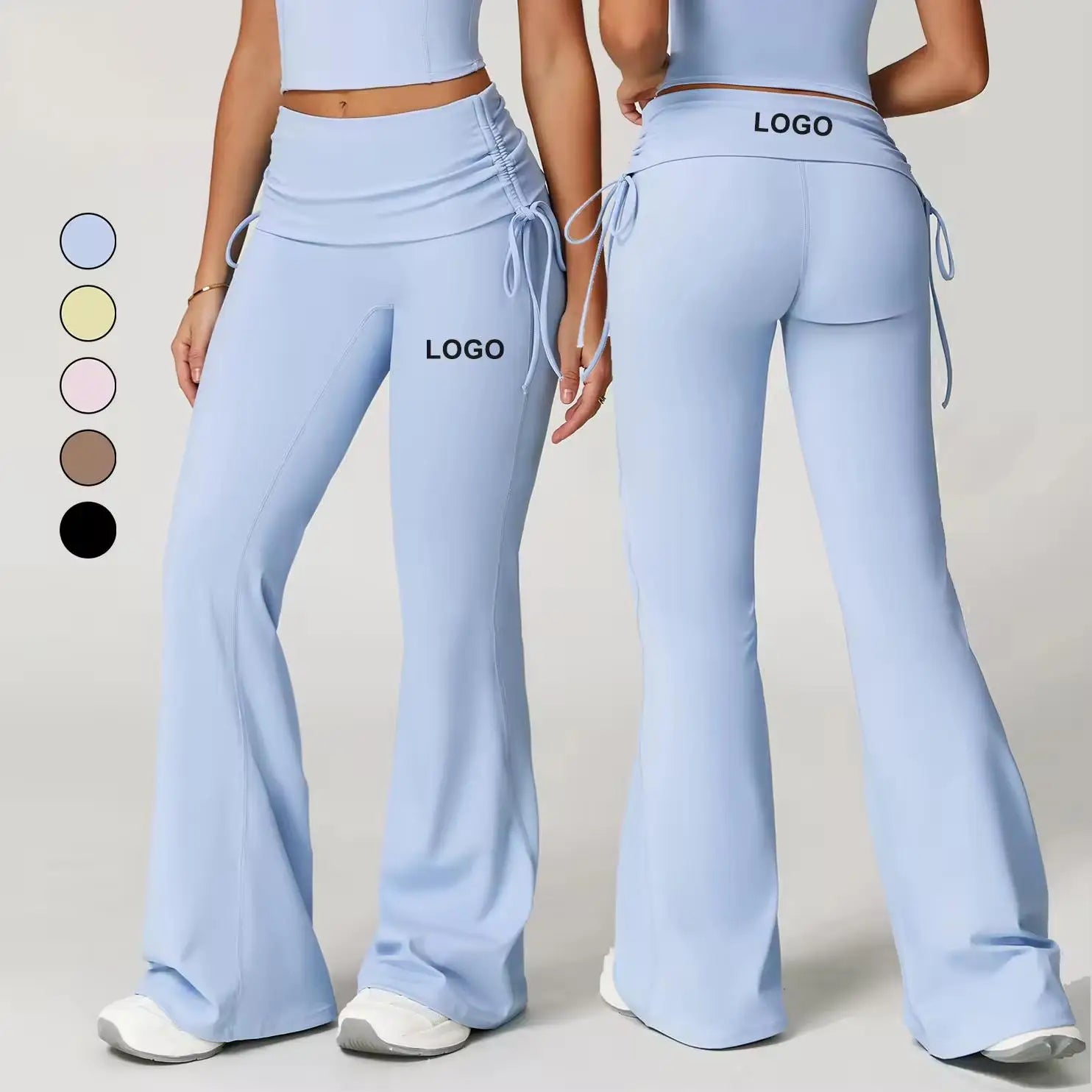 Women's High Waist Nude Wide Leg Slim Pants Flip Fold Flared Leggings for Outdoor Running & Fitness Sports Yoga Leggings