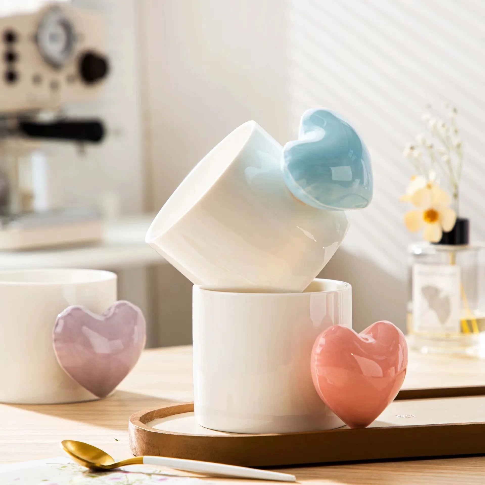 Hot sale cute  Mugs Sublimation Ceramic Milk Coffee Tea Mug with Heart handle