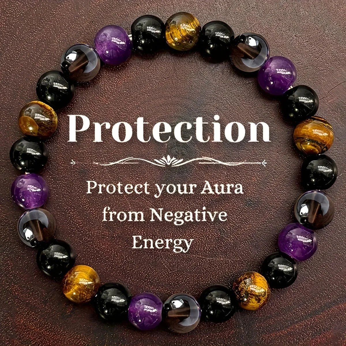 Smoky Quartz Tiger Eye Black Obsidian Amethyst Protection Crystal Natural Stone Bracelet for Men Women