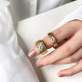 Wholesale Luxury Stainless Steel Gold-Plated Zircon Titanium Steel Engagement Wedding Combination Ring 4 Claw Couple Ring Set