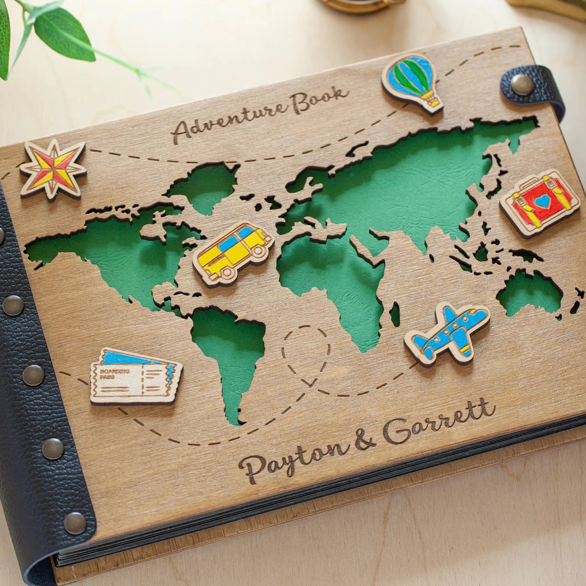 40pages World Map Travel Wooden Photo Album Customized Personalized Baby Growth Hollowed-out Wooden Wedding Scrapbook