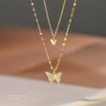 New Design Personality Cubic Zircon Pendant Necklace Fashion Jewelry S925 Sterling Silver Double Layer Butterfly Necklace