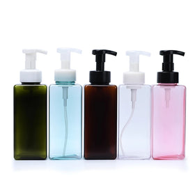 Empty square Soap Cleaning PET 250ml 450ml 650ml Blue pink Amber clear PETG Plastic Hand Soap Foam Pump Bottle