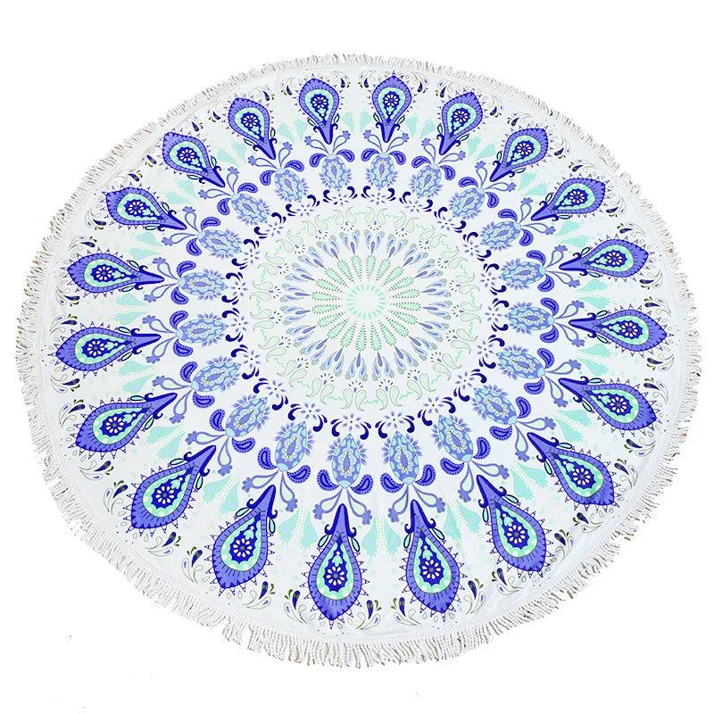 Superdry Custom Design Printed Mandala Round Beach Towels  with Tassels Sand Free Beach  Large Microfiber Space