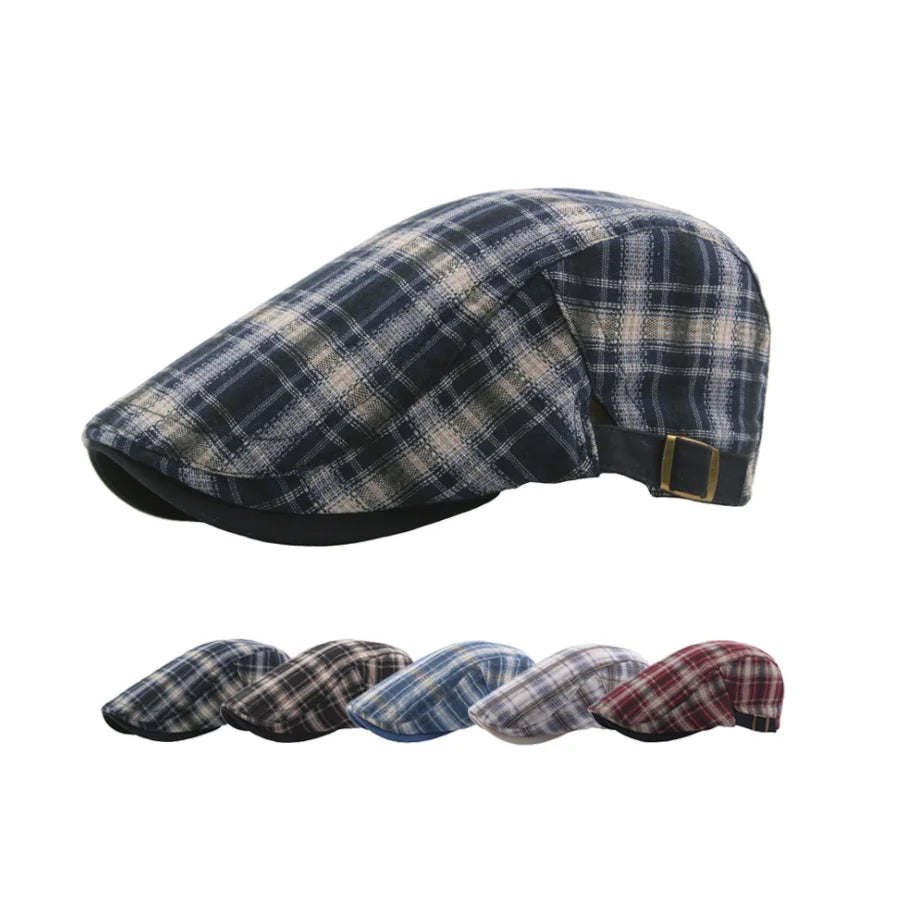 Wholesale Summer Autumn Plaid Women & Men Gingham Hats Flat Ivy Cap Fashion Hats