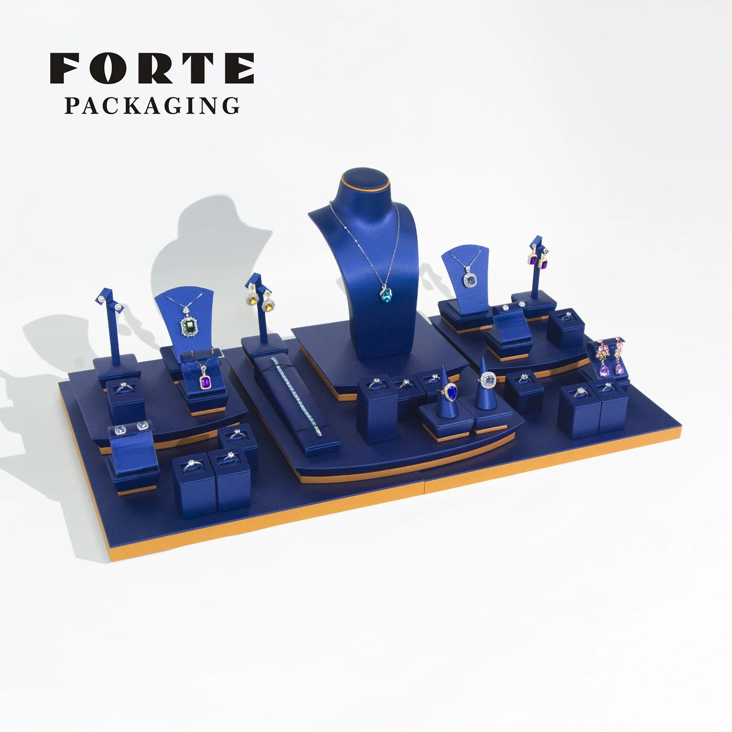 Forte Luxury Jewellery Display Mdf Pu Leather Jewelry Stand Blue Jewelry Display Bust Fashion Luxury Jewelry Display
