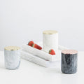 Luxury Matte White and Black Unique Empty Marble Candle Pot Jars With Electroplated Gold Lids