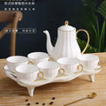 Hot Sale European Royal Exotic Gold Handle Bone China Porcelain 8pcs Coffee and Tea Set with Tray