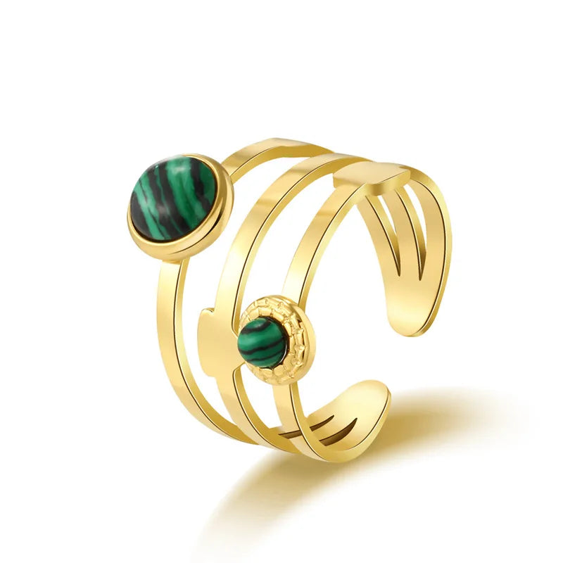 Fashion Stainless Steel Stone Beads Charm Open Cuff Finger Ring China Manufacturer Supplier with Wholesale Price