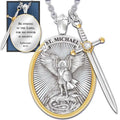 Men's Retro Oval Knight Shield Sword Pendant Necklace New Fashion Trendy Gold Plated Alloy Jewelry