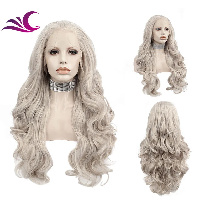 Celebrity Pre-plucked Natural Hairline Silver Color Lace Front Wig Heat Resistant Fiber Synthetic Lace Wig