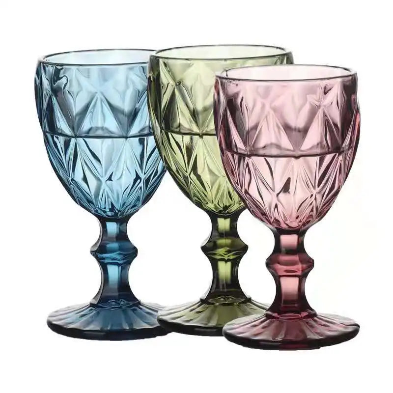 Customized Party and Wedding High-quality Colored Wine Glasses Machine Embossed Fancy Thick-necked Wine Glasses Tumbler Goblets
