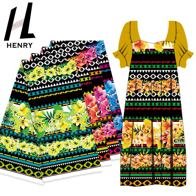 Henry Factory Direct Tribal Style Islander New Design Floral Polyester Print Fabric for Garment Clothing