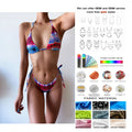2025 New Wave Print Halter Bikini Set Diamond Detall Open Back Adjustable Tie-Side Swimwear