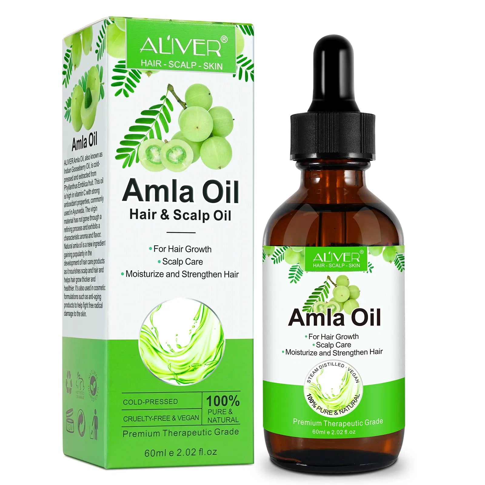ALIVER Hot Selling Natural and Cold Pressed Organic Amla Hair Promotes Healthy Hair Growth Noor Natural Hair Essential Oil