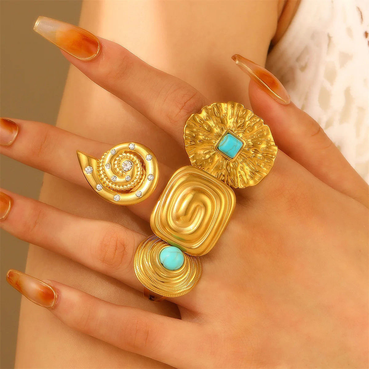 Exaggerated Stainless Steel Stackable Big Snail Rings for Women Trendy Ladies Waterproof Large Finger Rings 2025 Fashion Jewelry
