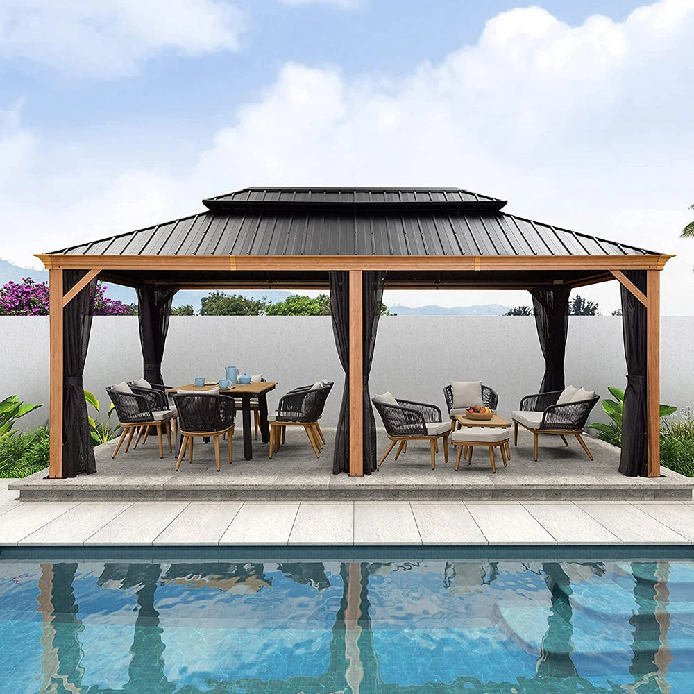 Brand New Luxury Metal Roof Aluminum Garden Outdoor Gazebos 4x5 12x14 Hardtop Waterproof Gazebo for Wholesales
