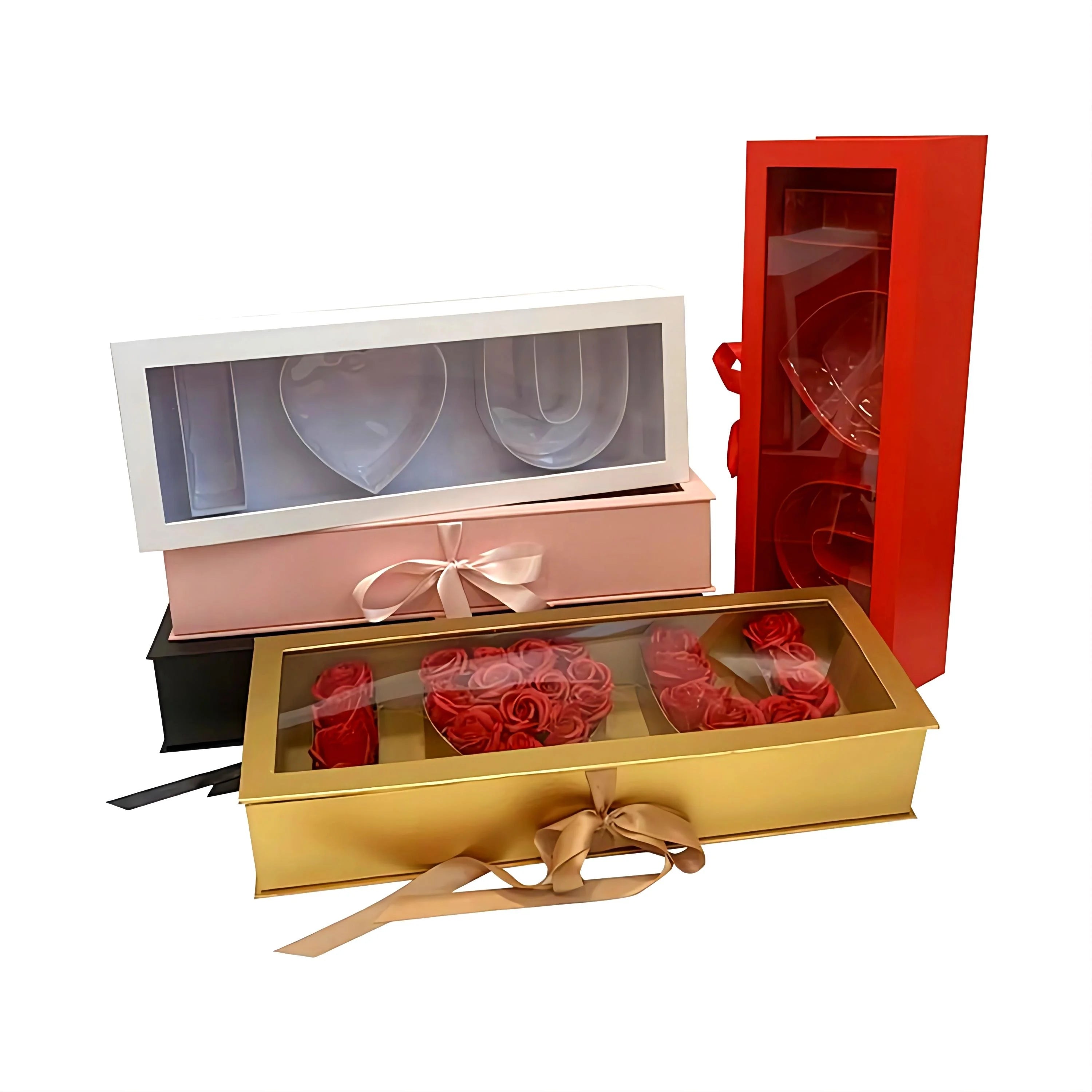 Valentine's Day I LOVE YOU Transparent Window Flower Box Embossed Customizable Letter Combination Flower Packaging Gift Box