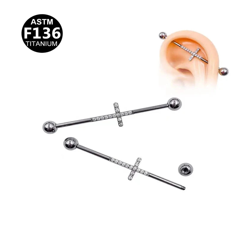 Gaby New Design G23 Titanium Cross Industrial Barbell External Thread Barbell ASTM-F136 Ear Piercing Titanium Body Jewelry