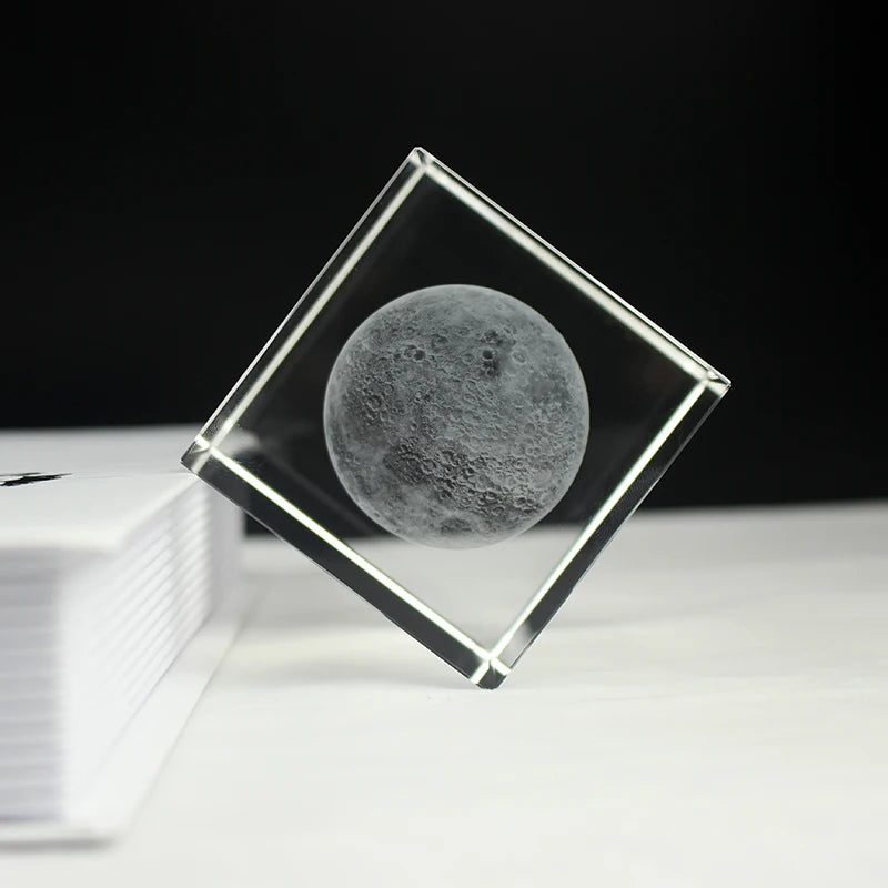 Crystal Glass 3D Moon Cube Paperweights Clear Feng Shui Figurines Miniatures Business Gifts