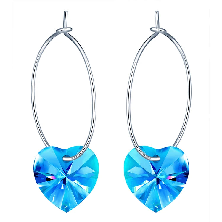 Hoop 925 Earrings Crystal 925 Sterling Silver Hoop Earrings Heart Hoop Earrings
