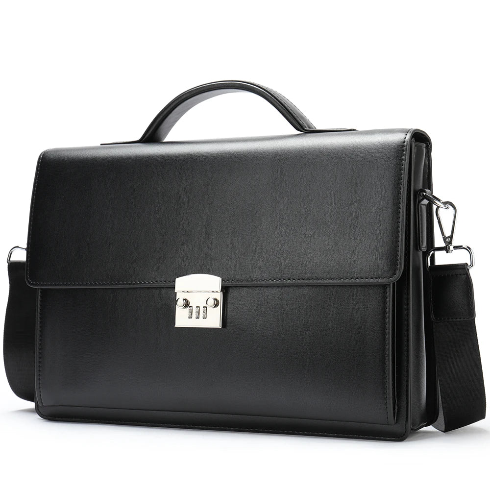 Men Password Lock Anti-theft Handbag 14 Inch Laptop Bag PU Leather Messenger Bag Office Bag for Men Leather Briefcase Men