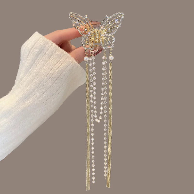 Rhinestone Butterfly Tassel Pearl Back Head Hairpin Fashion Head Ornament Hair Claw Catch Clips Shark Clip