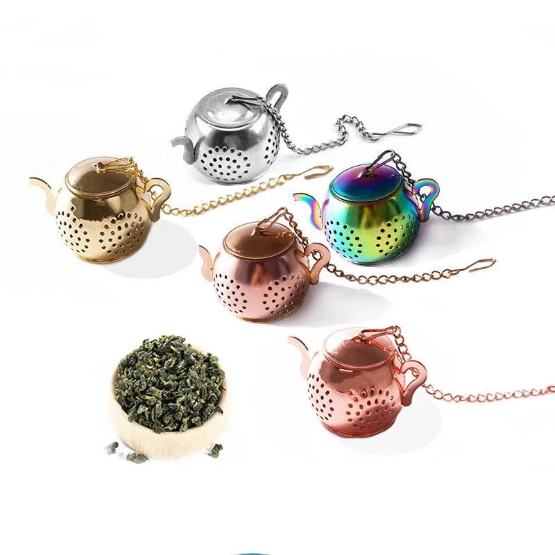 Teapot Shape Stainless Steel Loose Leaf Tea Ball Infuser Metal Strainer with Chain