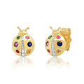 Lovely 925 Sterling Silver Earrings Animal Colorful Crystals Ladybug Stud Earrings for Women Girls