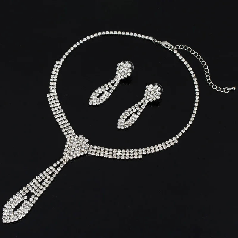 WN195 Fashion Bridal Jewelry Set Women Crystal Necklace Earrings Set Wedding Jewelry Set European and American Jewelry Wholesale