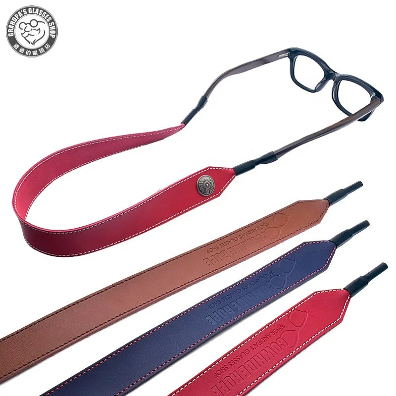 Etsy Handmade Monogrammed Red Sunglass Retainer Lanyard Full-Grain Genuine Leather Comfortable Wide-Brimmed Anti-Drop Adjustable