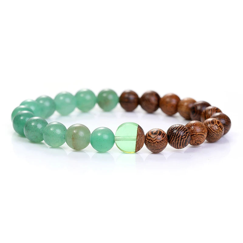 Wood Beaded Natural Stone Half Resin Wood Bead Elastic Bracelet ST202
